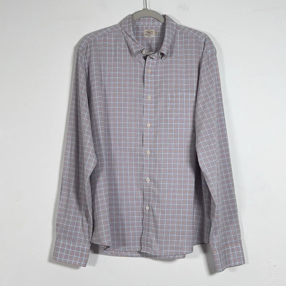 Faherty Button‎ Down Shirt Mens Sz XL Pink Plaid Long Sleeve
